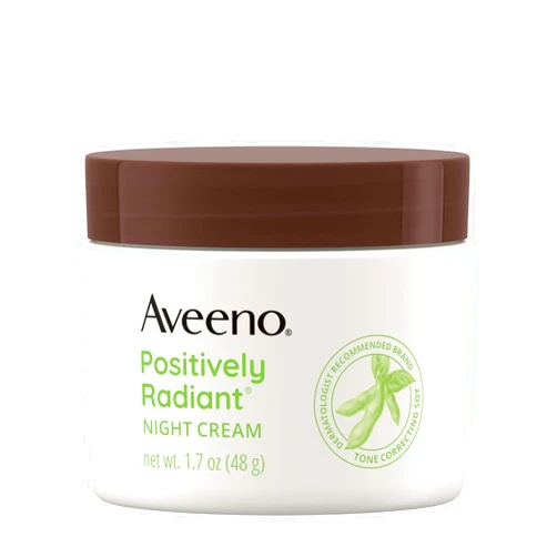 Aveeno Positively Radiant Moisturizing Face & Neck Night Cream with Tone Correcting Soy & Niacinamide, Night Cream Targets Dull Skin & Evens Skin Tone & Texture, Hypoallergenic, 1.7 oz