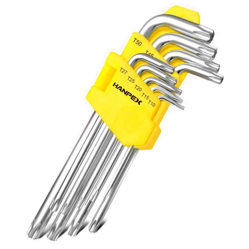 Hanpex Long Arm Torx Star Allen Wrench Set, Star Key Set T10-T50, Hex Key Set Chrome Vanadium Steel(Cr-V), Tamperproof TORX L- Key Set (9-Piece)