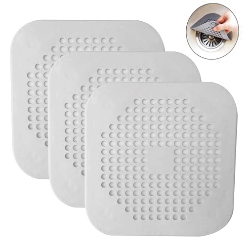 ONSEEN 3PCS Drain Hair Catcher, Square Drain Cover Silicone Sink Filter Shower Drain Protection Flat Strainer Stopper for Bathroom Kitchen