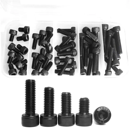 SUNXULIMI M5 x 8mm 12mm 16mm 20mm 25mm Hex Socket Head Cap Screws Bolts, Metric Allen Hex Drive, 12.9 Grade Alloy Steel, Black Oxide Finish, Fully Threaded, Assortment Kit 50PCS