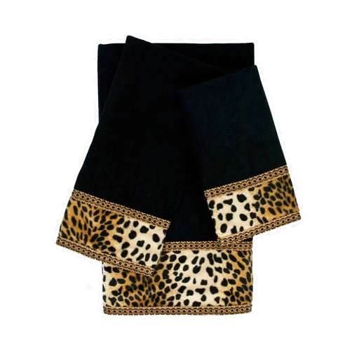 Sherry Kline Leops Black 3-Piece Embellished Towel Set