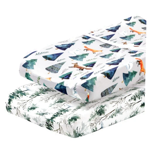 Pobibaby Pobi Baby - 2 Pack Premium Quality Changing Pad Cover - Ultra-Soft Cotton Blend, Stylish Animal Woodland Pattern, Safe and Snug for Baby (Magical)