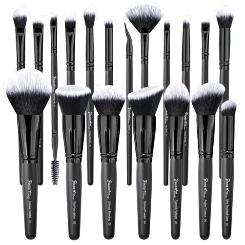 Bueart Design 19Pcs ULTRA SOFT Black labeled DENSE HAIR Makeup Brushes set Contains large powder Flat Foundation Ultimate Blending Make up Brush set Blush Face Brush Concealers contour Eyeshadow