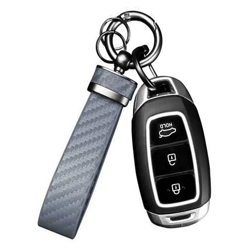 Turcee Carbon Fiber Car Keychain,Automotive Interior Accessories Keychains Leather Car Key Fob,Car Accessories Key Ring&Anti-Lost D-Ring(Premium Grey)