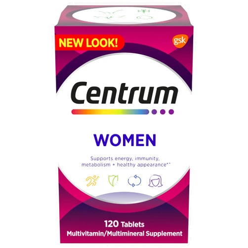 Centrum Multivitamin for Women, Multivitamin/Multimineral Supplement with Iron, Vitamin D3, B Vitamins and Antioxidant Vitamins C and E, Gluten Free, Non-GMO Ingredients - 120 Count
