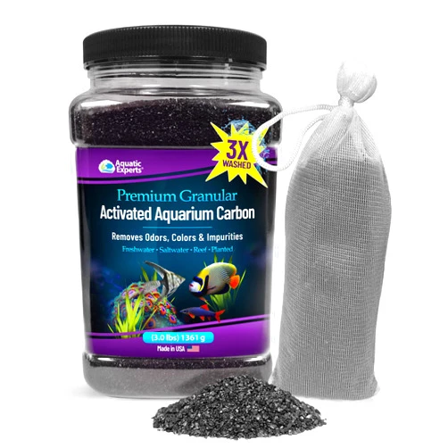 Aquatic Experts Premium Activated Carbon - Aquarium Carbon for Fish Tank Filter - Aquarium Filter Media - Aquarium Charcoal for Fish Tanks - Activated Charcoal Bulk (Granulated, 3 lbs with Fine Mesh Bag)