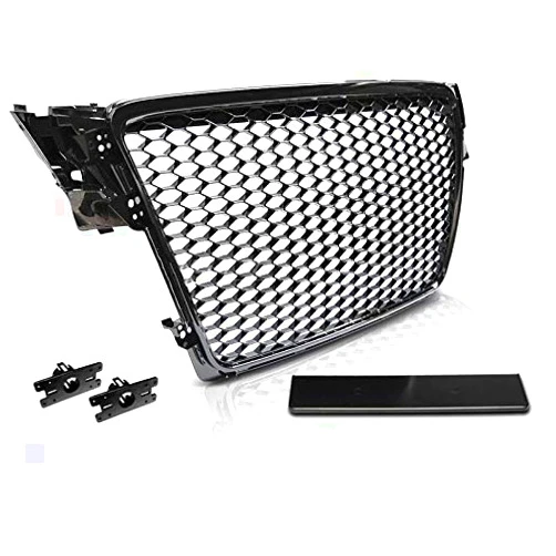 V-MAXZONE PARTS Front Grill Front Central Grill Sport VR-33 Honeycomb Mesh Grille Sport Glossy Black compatible with Audi A4 B8 2008 2009 2010 2011 Sedan Avant