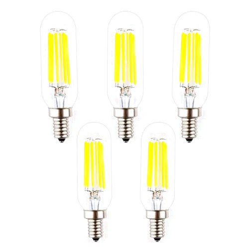 OPALRAY T8(T25) LED Small Tubular Bulb, Dimmable 6W, Natural White 4000K Daylight, 60W Incandescent Equivalent, LED Filament Lamp, E12 Candelabra Bulb Base, Clear Glass Tube Tip, 5-Pack