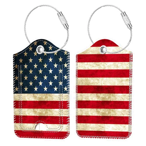 Fintie Luggage Tags, Privacy Cover ID Label with Stainless Steel Loop and Address Card for Travel Bag Suitcase, Us-Flag (2 Piece)