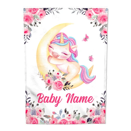 FLOCHIL Personalized Baby Blankets, Custom Baby Blanket - Baby Blanket with Name for Girls, Best Gift for Baby, Newborn Unicorn Plush Fleece (30x40)