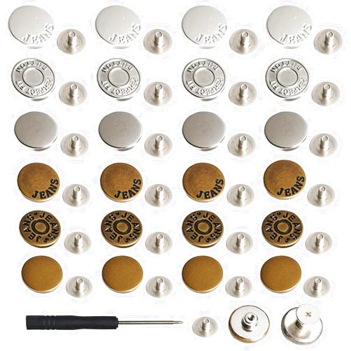 Aobvrey 24 Sets Button Pins for Jeans, No-Sew Nailess Removable Instant Jean Button Pins for Pants, Reusable and Adjustable - Removable Screwdriver Included