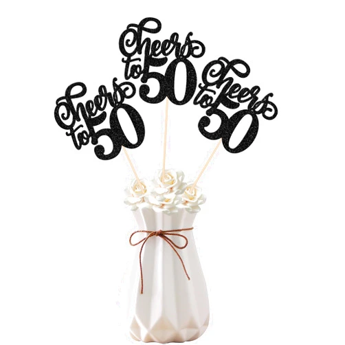 ZHUOWEISM 12 PCS Cheers to 50 Centerpiece Sticks Double Sided Glitter 50th Birthday Cake Toppers Number 50 Centerpieces Table Flower Topper Decorations for 50th Birthday Party Centerpiece Supplies Black
