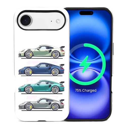 CARLOCA for iPhone 17 Air Compatible with Magsafe Full Body Protective Glossy Case, for Girl Boy Shockproof Magnetic Charge Esthetics Pattern Old School Gray Green Blue Super Car