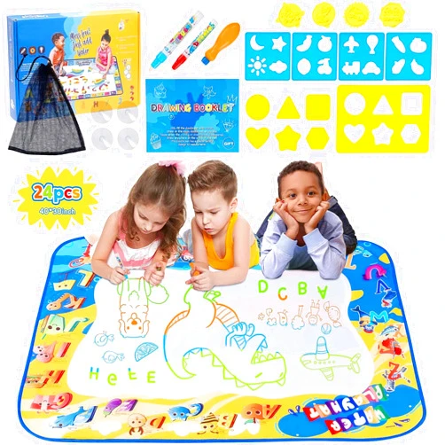 DoGeek Water Doodle Mat 40 x 32 Inches Large Aqua Drawing Mat Mess Free Coloring Painting Pad Educational Toys Gifts for Age 2 3 4 5 6 7 Year Old Boys Girls Kids & Toddlers Writing Toy