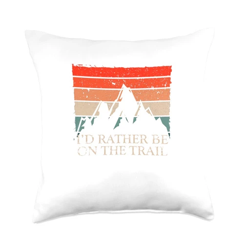 Visit The Outdoor Adventures Apparel Vintage I'd Rather BE ON The Trail Retro Throw Pillow, 18x18, Multicolor