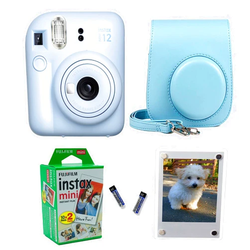 Fujifilm Instax Mini 12 Instant Camera + Pro Design Protective Case & Magnetic Lucite Frames, 20 Sheets (Pastel Blue)