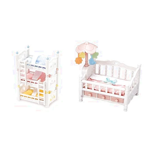 Calico Critters Triple Baby Bunk Beds and Crib with Mobile - Dollhouse Furniture Sets for Ages 3+