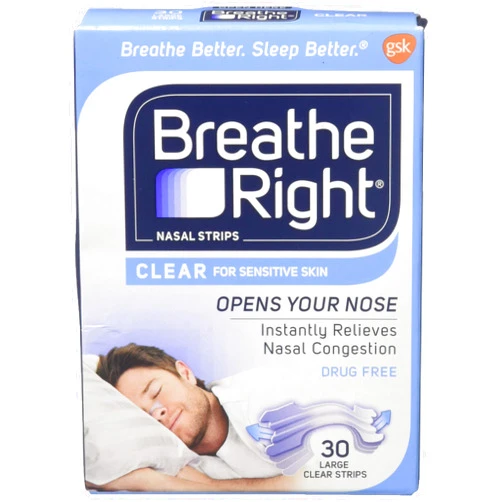 Breathe Right Nasal Strips Clear for Sensitive Skin Large 30 Each (Packs of 4)