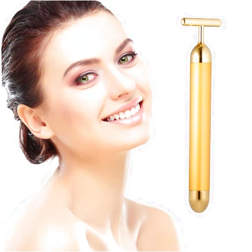 DANGSHAN Beauty Bar 24k Golden Pulse Facial Massager, T-Shape Electric Sign Face Massage Tools for Sensitive Skin Face Pull Tight Firming Lift