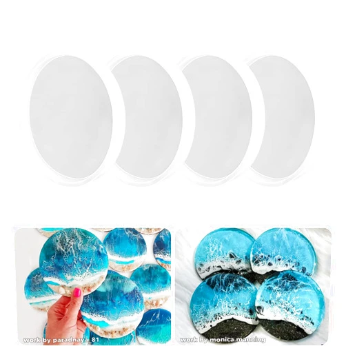 RESINWORLD 4 Pack 4 inches Thick Round Coaster Molds, Coaster Silicone Molds for Resin Casting, Geode Agate Silicone Coaster Epoxy Casting Mold
