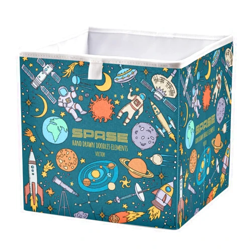 xigua Solar System Planets Cube Storage Bin Large Collapsible Storage Box Canvas Storage Basket for Home,Office,Books,Nursery,Kid's Toys,Closet 11.02x11.02x11.02inch