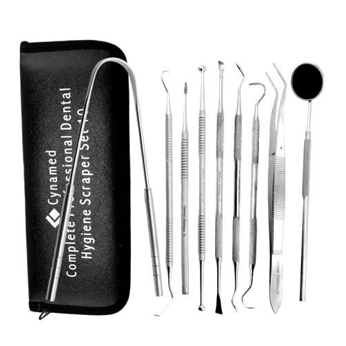 CynaMed Dental Tools Oral Care Kit (9-Pack) – Stainless Steel Dental Pick, Tooth Scraper, Tartar Scaler, Tweezers, and Mouth Mirror for Personal & Pet Use