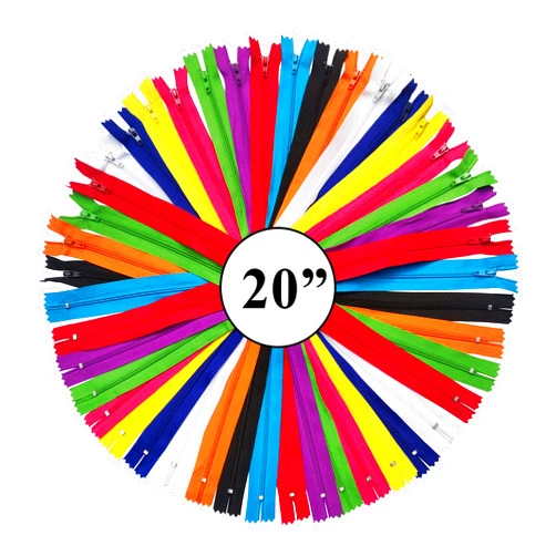 KGS Nylon Zippers for Sewing Crafts | 10 Assorted Colors | Rainbow Edition | 10 Zippers/Pack (20 Inch)