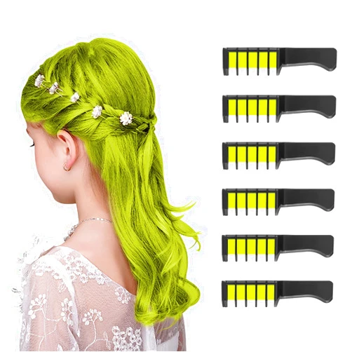 MSDADA Yellow Hair Chalk for Girls - New Hair Chalk Comb Temporary Washable Hair Color Dye for Kids - DIY Makeup Party Christmas Gifts Toys for Girls Kids Age 6-8-10-12 Years Old - Fluorescent