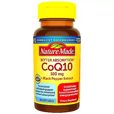Nature Made CoQ10 100 mg with Black Pepper Extract for Enhanced Nutrient Absorption, Dietary Supplement for Heart Health Support, 30 Softgels, 30 Day Supply