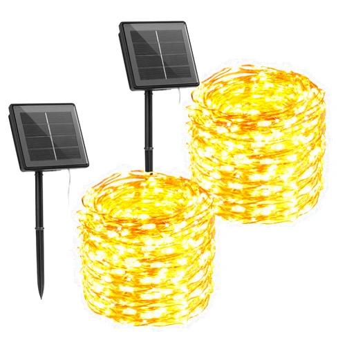 Brightown Solar String Lights, 2 Packs Total 66Ft 200 LED Solar Fairy Lights with 8 Modes, Waterproof Solar Lights for Outside Patio Yard Tree Wedding Christmas(Warm White)
