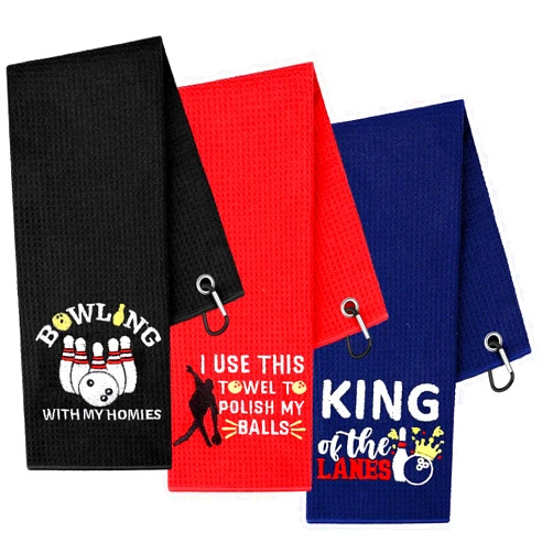 Droutti 3 Pcs Bowling Towel Soft Embroidered Bowling Towel with Grommet Funny Bowling Ball Towel Absorbent Bowling Hand Towel Bowling Accessories Bowling Gift for Men Sports Player Fitness Fans Birthday Gifts