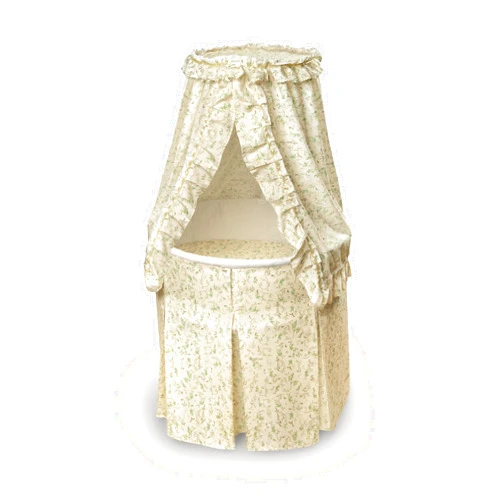 Badger Basket Empress Canopy Bassinet, Rocking Baby Cradle Bed with Mattress, Bedding, and Storage, Round- Ecru/Leaf