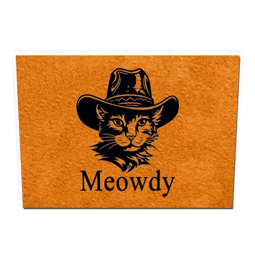 Msimplism.D Cowboy Cat Meowdy Doormat | Funny Front Welcome Mat | Indoor/Outdoor Use | Low Profile Design | Easy to Clean | Perfect Home Decor & Gift, Small, Brown