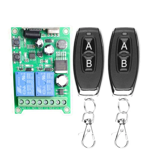 Fushionsea Wireless Remote Switch DC 12V 24V 36V 48V New 2 Channel Multi-Function Remote Control Switch, 433Mhz Transmitter with Receiver Use for Electric Doors, Cars, Lights & More（Momentary Mode）