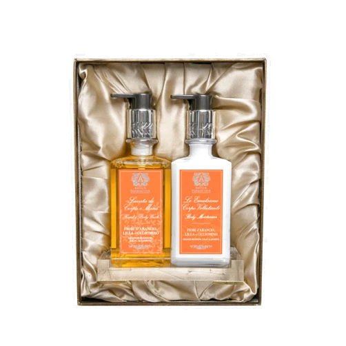 Antica Farmacista Acrylic Bath & Body Gift Set - Includes Body Wash, Body Moisturizer & Acrylic Tray - Holiday Body Care Gift Set for Women & Men - Orange Blossom, Lilac & Jasmine