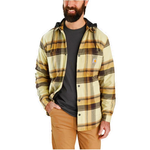 Carhartt Men's Rugged Flex Relaxed Fit Flannel Fleece Lined Hooded Shirt Jac