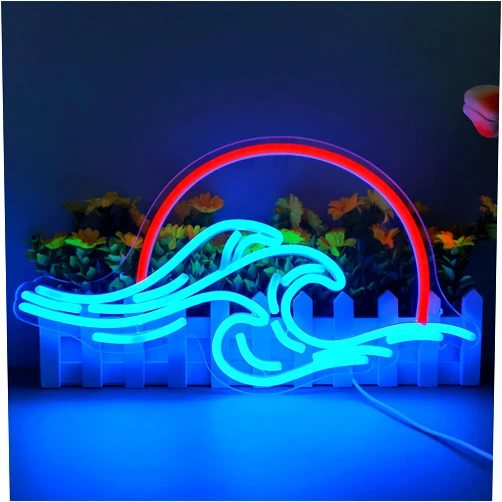 Dleouly Sunset Neon Sign for Wall Decor, Wave Sign LED Light Sign for Bedroom Wall, Dimmable Neon Lights Signs for Man Cave Bedroom, Living Room, Party, Bar, USB Powered (8.8 * 16in)