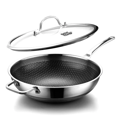 DOTCLAD Wok pan,Hybrid 13 inch Wok with Lid, PFOA Cookware,non stick Stainless Steel Woks & Stir-fry pans Nonstick, Dishwasher and Oven Safe, Works on Induction