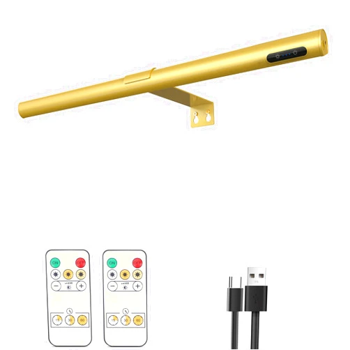 EAYOYAE 19.7inch Battery Operated Wireless Picture Light，Remote Control Painting Display Lights, Rechargeable Wall Lights with Three Modes and Power Display for Art Frame（Gold