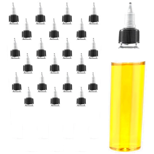 PINGEUI 50PCS 4oz Plastic Squeeze Bottles, Round Dispensing Bottles with Twist Top Cap,Small Clear Oil Condiment Squeeze Bottles with 5 Funnel for Kitchen