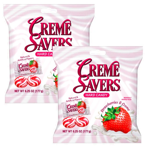 The Hampton Candy Company Cream Savers Strawberries & Cream, 6.25 Ounce Bag (Pack of 2), Individually Wrapped Hard Candy, Strawberry Candy, The Hampton Candy Company