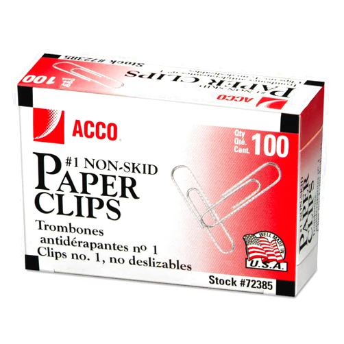 ACCO Brands Acco Brand Paper Clips, #1 Size, Economy, Non-skid, 10 Boxes, 100/Box (72385)