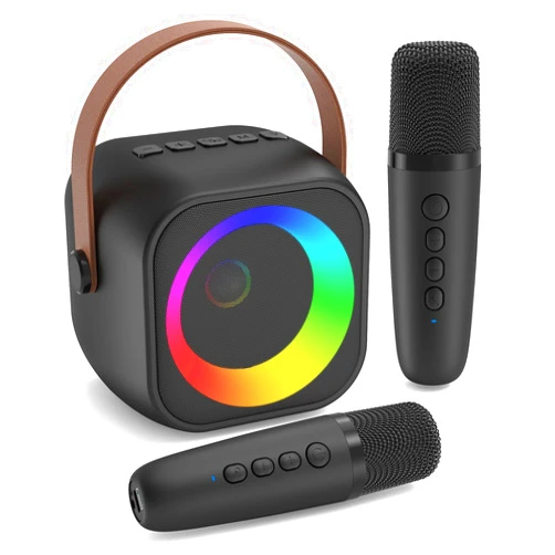 Jeefu Mini Karaoke Machine, Portable Bluetooth Karaoke Speaker with 2 Wireless Microphones, Singing Machine with Party Lights for Kids and Adults, Birthday Gifts for Girls Boys Family Home Party