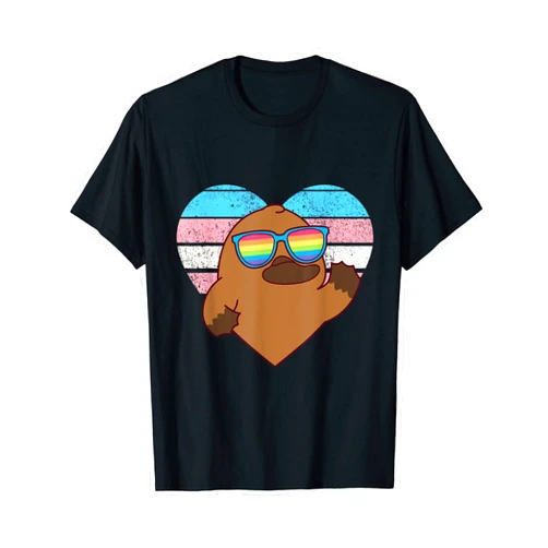 Cute Platypus Exotic Animal Lovers Clothing Cute Platypus Pride Trans Flag Rainbow Sunglasses LGBTQ T-Shirt