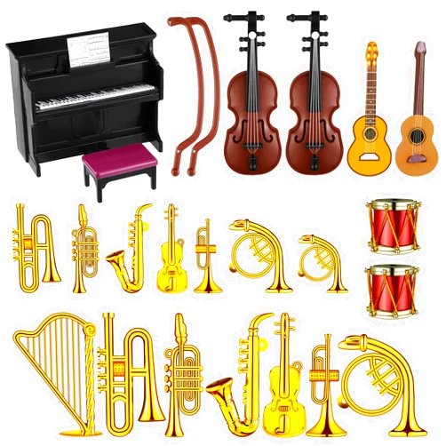Civaner 24 Pcs Dollhouse Musical Instruments Miniature Violin Piano Trumpet Saxophone Electric Guitar Tiny Christmas Instruments Set for Party Gift Mini House Musical Room Succulent Garden (Black Piano)