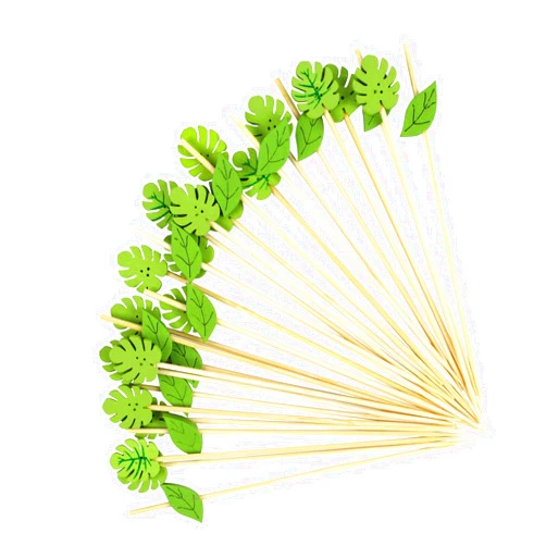 KFJBPB 100PCS Green Leaf Cocktail Picks 4.7 Inch, Tropical Plam Leaf Fancy Toothpicks for Appetizers Handmade Bamboo Appetizer Fruit Skewers Food Picks for Summer Hawaiian Party Decoration (Leaf)