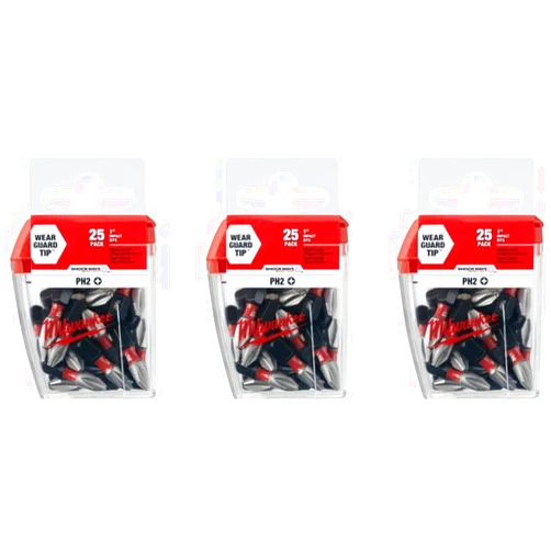 Milwaukee Set of 3 Milwaukee 48-32-4604#2 Phillips Shockwave Insert Bit Contractor