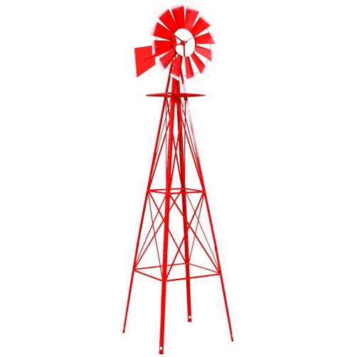 Crownland 8FT Ornamental Windmill Backyard Garden Decoration Weather Vane, Heavy Duty Metal Wind Mill Weather Resistant 4 Legs Design (Classic Red)