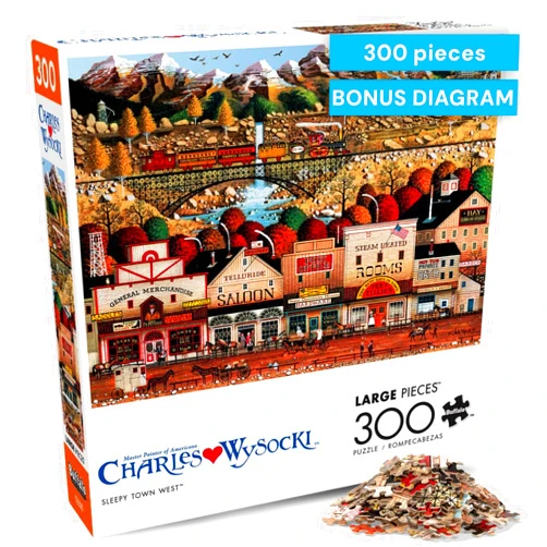 Buffalo Games Oversize Puzzle – Sleepy Town West by Charles Wysocki – 300-Piece Large Jigsaw Puzzle for Adults, Full Color Poster, Made in USA
