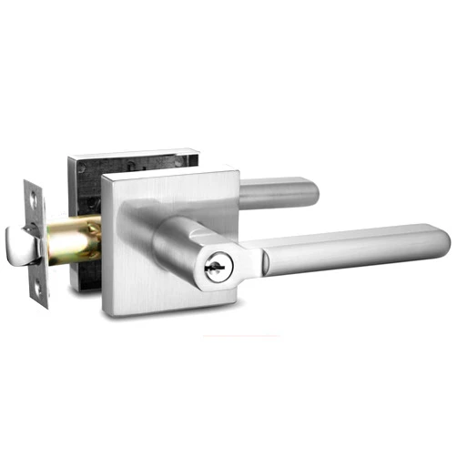 Berlin Modisch Entry Lever Door Handle Lock and Key Slim Square Locking Lever Set [for Front Door or Office] Reversible for Right & Left Sided Doors Heavy Duty – Satin Nickel Finish